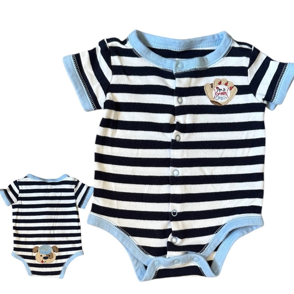 Vintage First Moments Baby Boy Striped Romper One Piece I'm a Great Catch